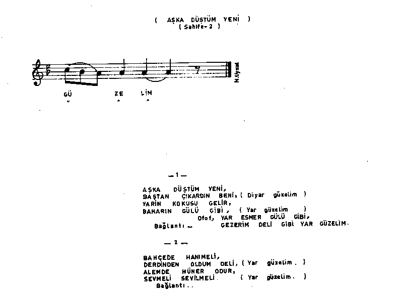 Aşka Düştüm Yeni Türkü Notası