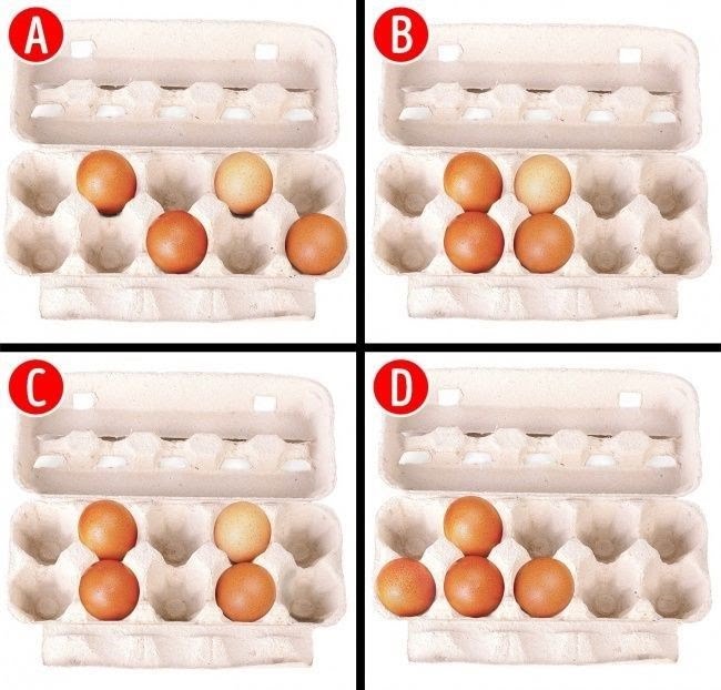 Elinde 4 tane yumurta ve 10'lu bir yumurta kutusu var. Yumurtaları kutuya hangi şekilde dizerdin? Yukarıdaki 4 alternatiften birini seç sana en kuvvetli kişilik özelliğini söyleyelim.