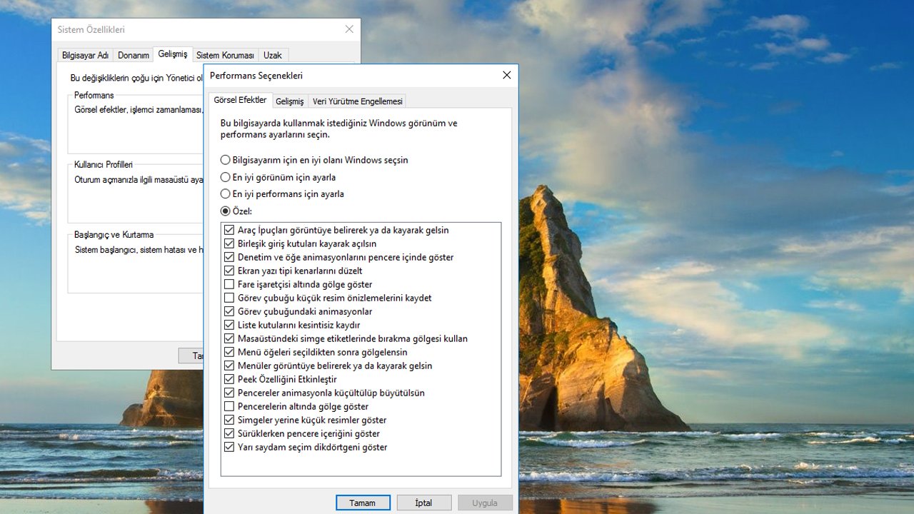 Windows 10 hızlandırma için özel efektleri kaldırma